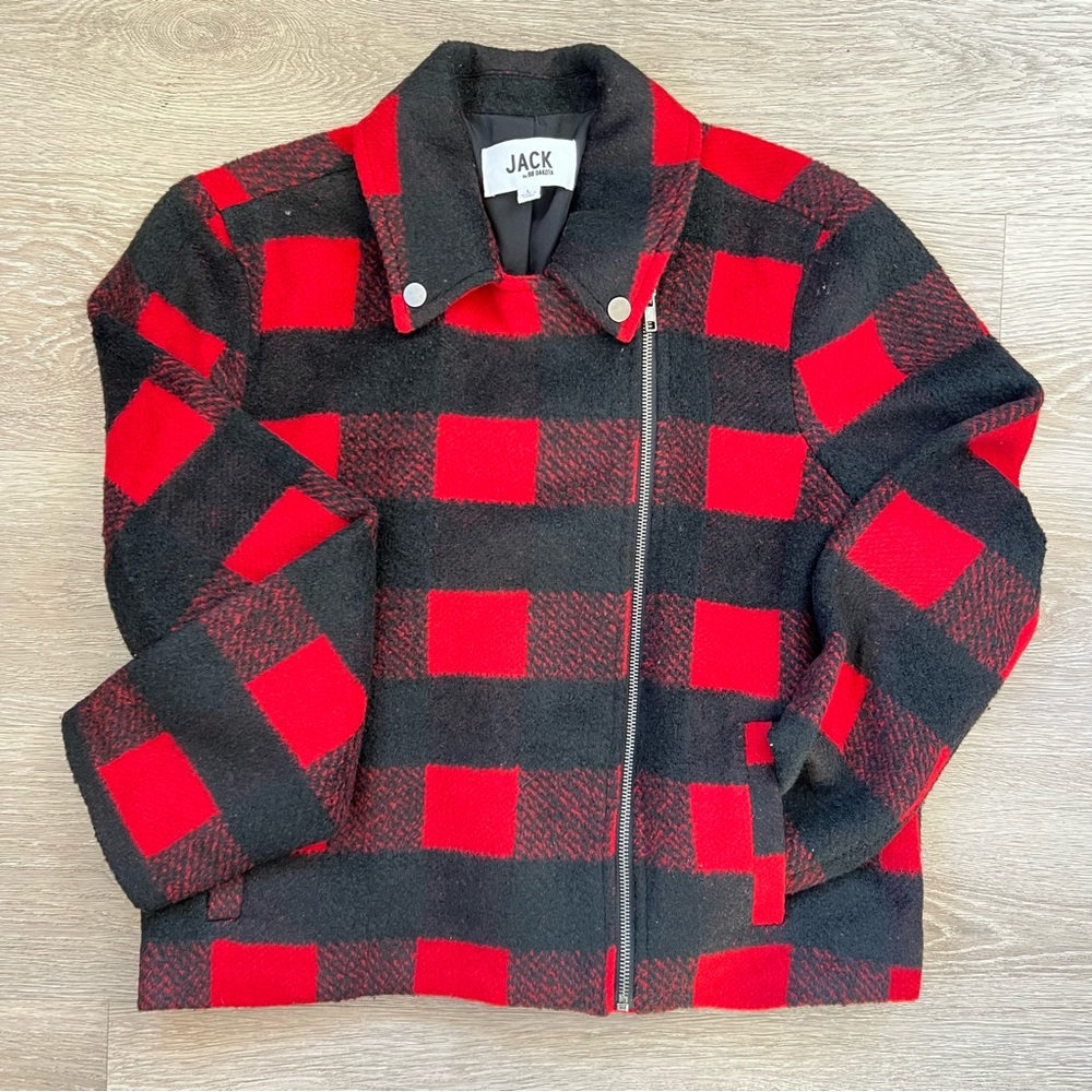Jack by BB Dakota Buffalo Check Moto Jacket, Large, Red & Black Plaid